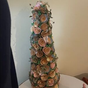Floral Cone Decor with Pink and cream color faux Roses